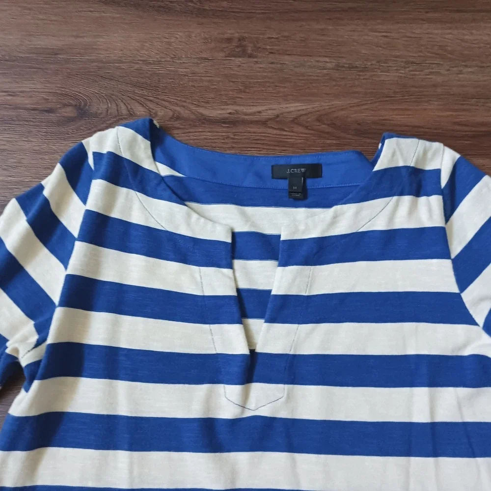 J.Crew Womens Blue Striped Cotton Tunic Dress Split Neck 3/4 Sleeve F1169 M - Picture 2 of 7